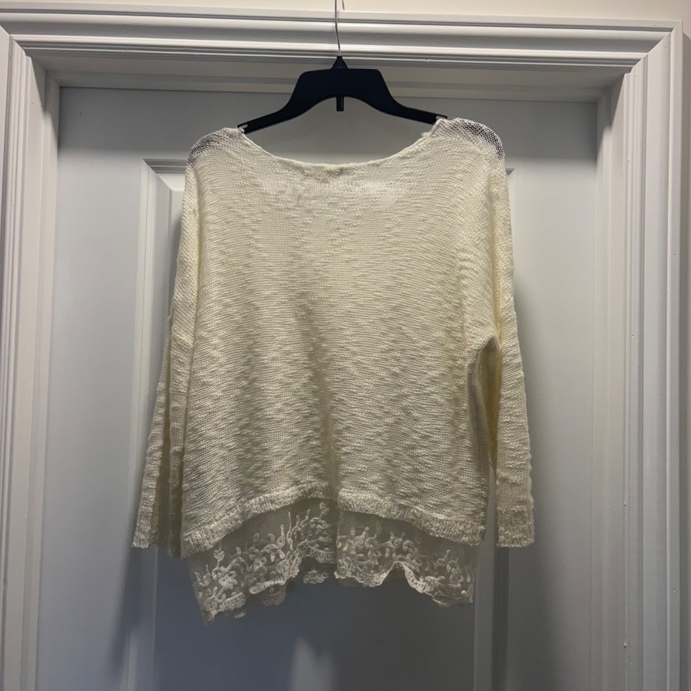 Its Our Time White Cream Scoop Neck Sweater with Lace Trim - Picture 6 of 6